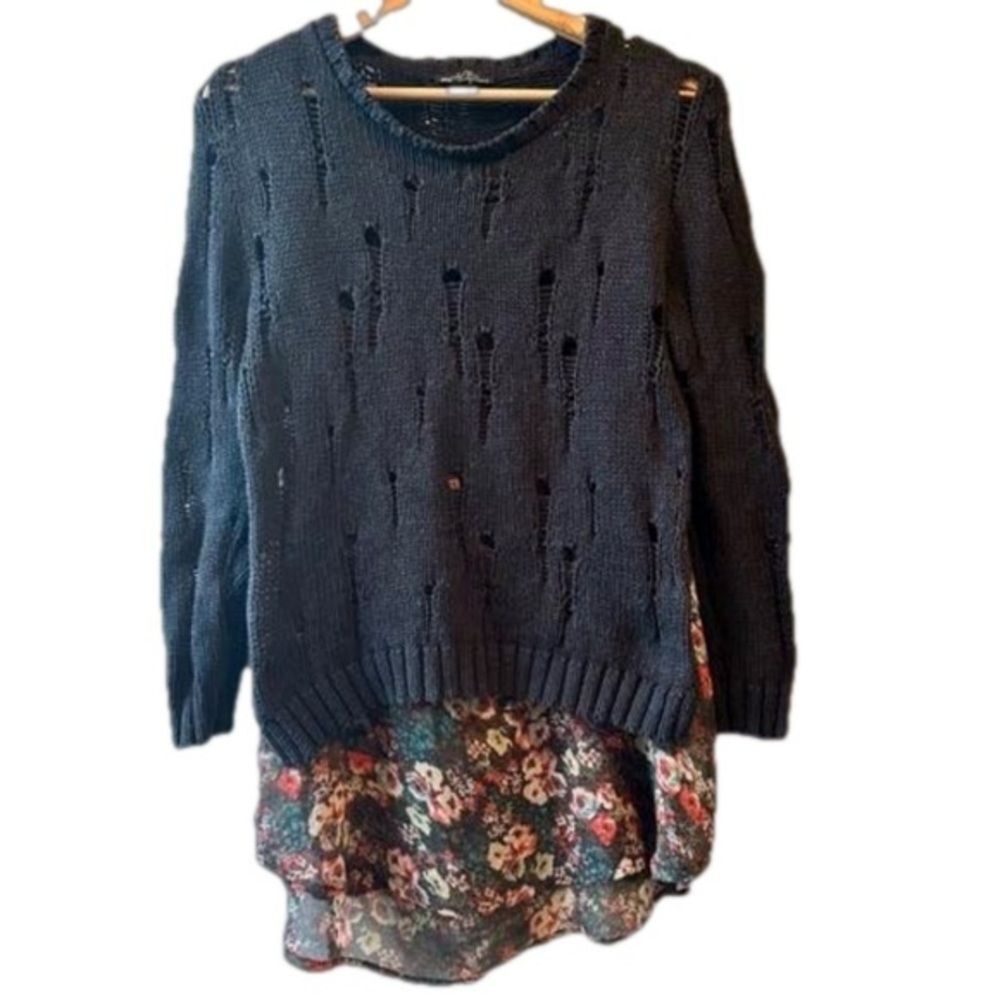 Zara black sweater medium sheer floral layer preppy Y2K bohemian boho office